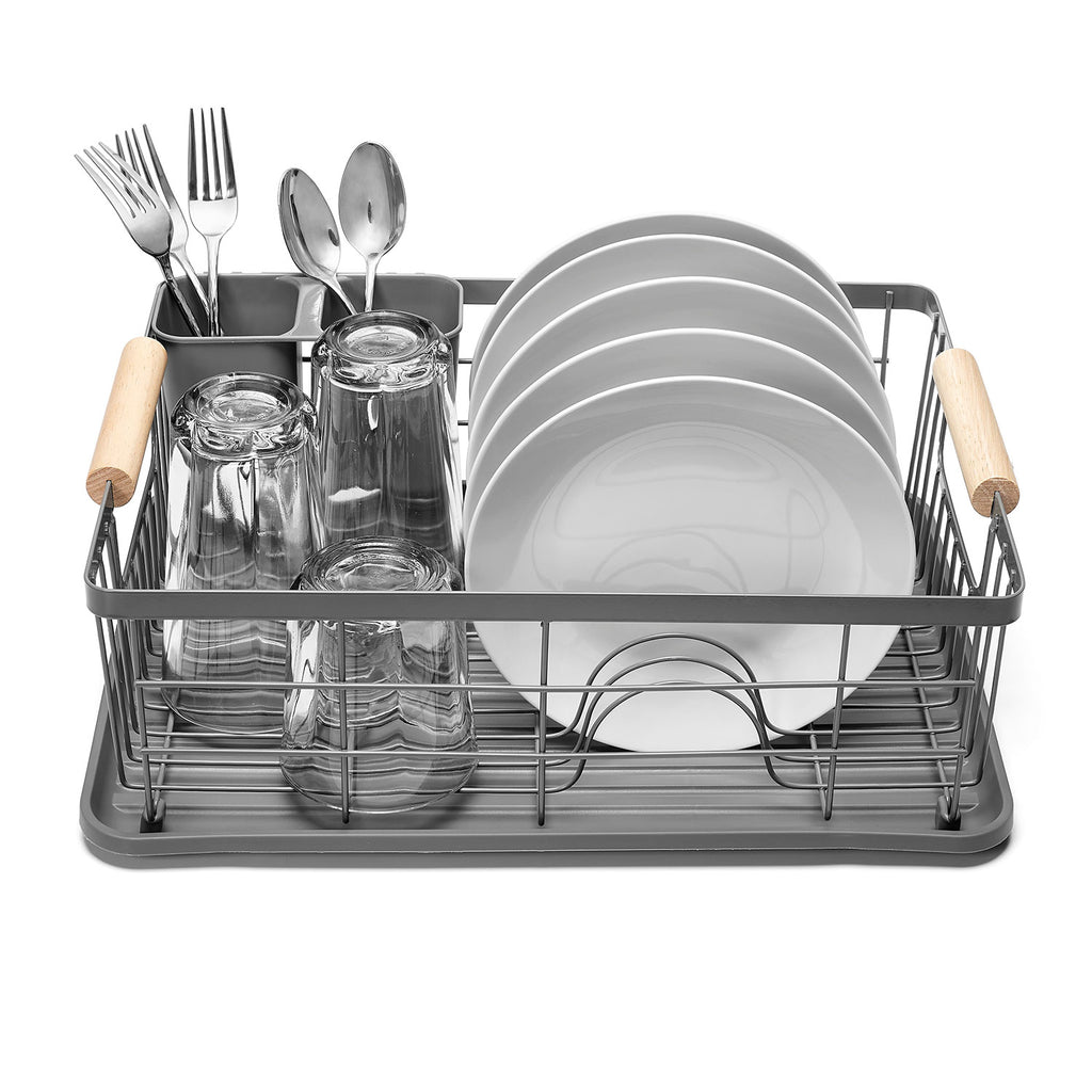 Premius 3 Piece Dish Rack With Bamboo Handles, Grey, 15.75x11.75x5.75 –  ShopBobbys