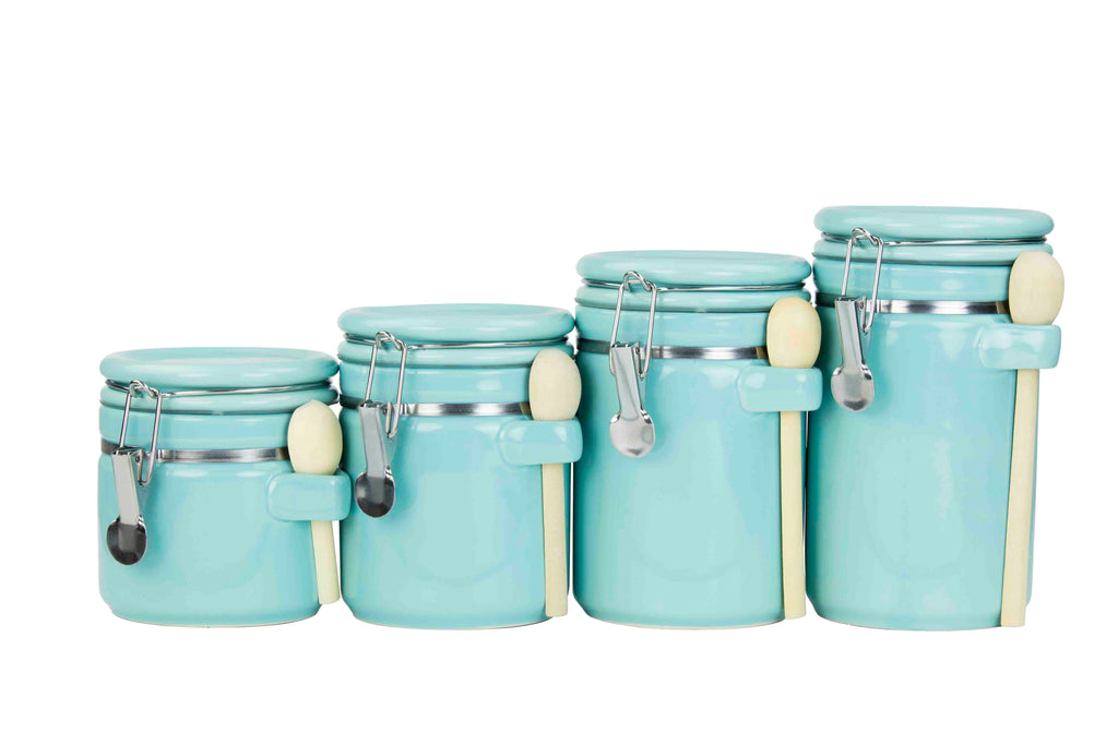 Premius Airtight 3-Piece Kitchen Glass Canister Set, Turquoise Blue