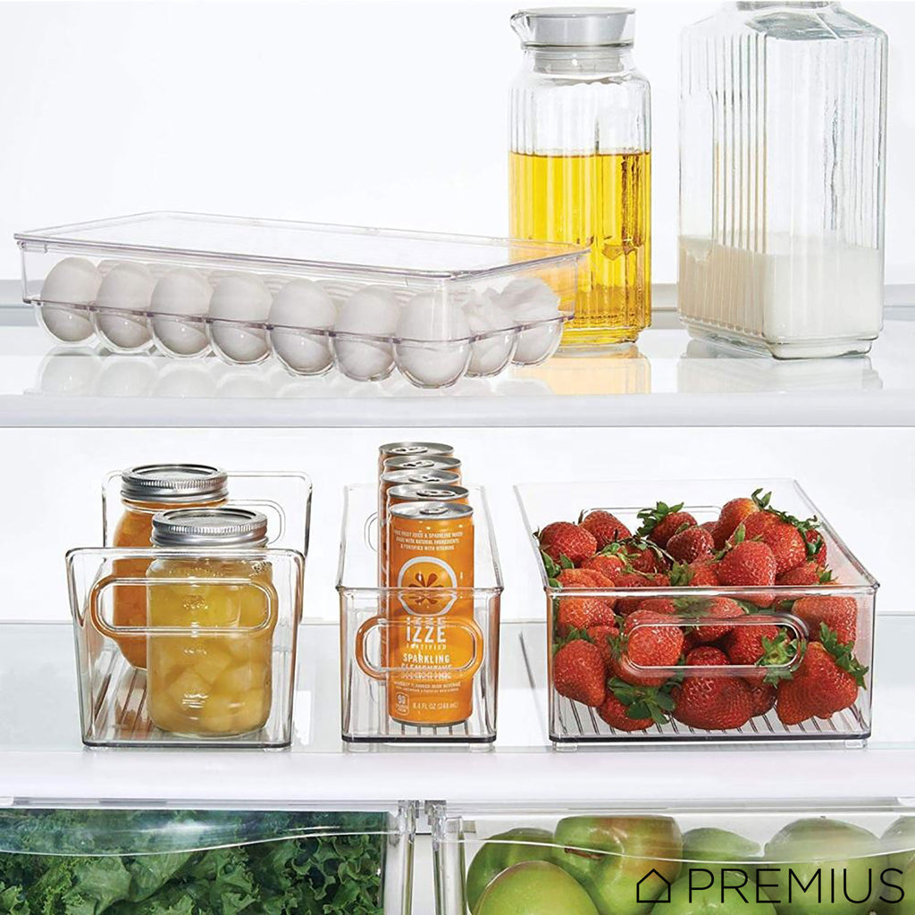 PREMIUS Stackable 18 Egg Holder Fridge Bin With Lid, Clear, 12.75x6.4x –  ShopBobbys