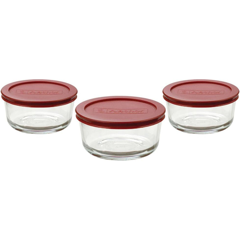 Anchor Hocking 4 Cup Food Storage Containers with Red Lids (3)