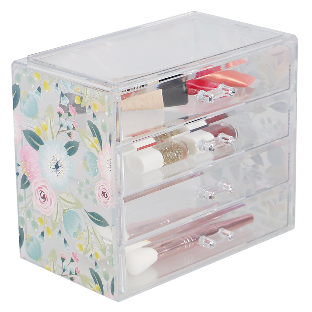 Spigo Home Cosmetic Organizer With Bamboo Lid, Clear, 6x3.5x5