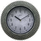PREMIUS Brushed Round Ridged Analog Wall Clock, Silver, 12 Inches