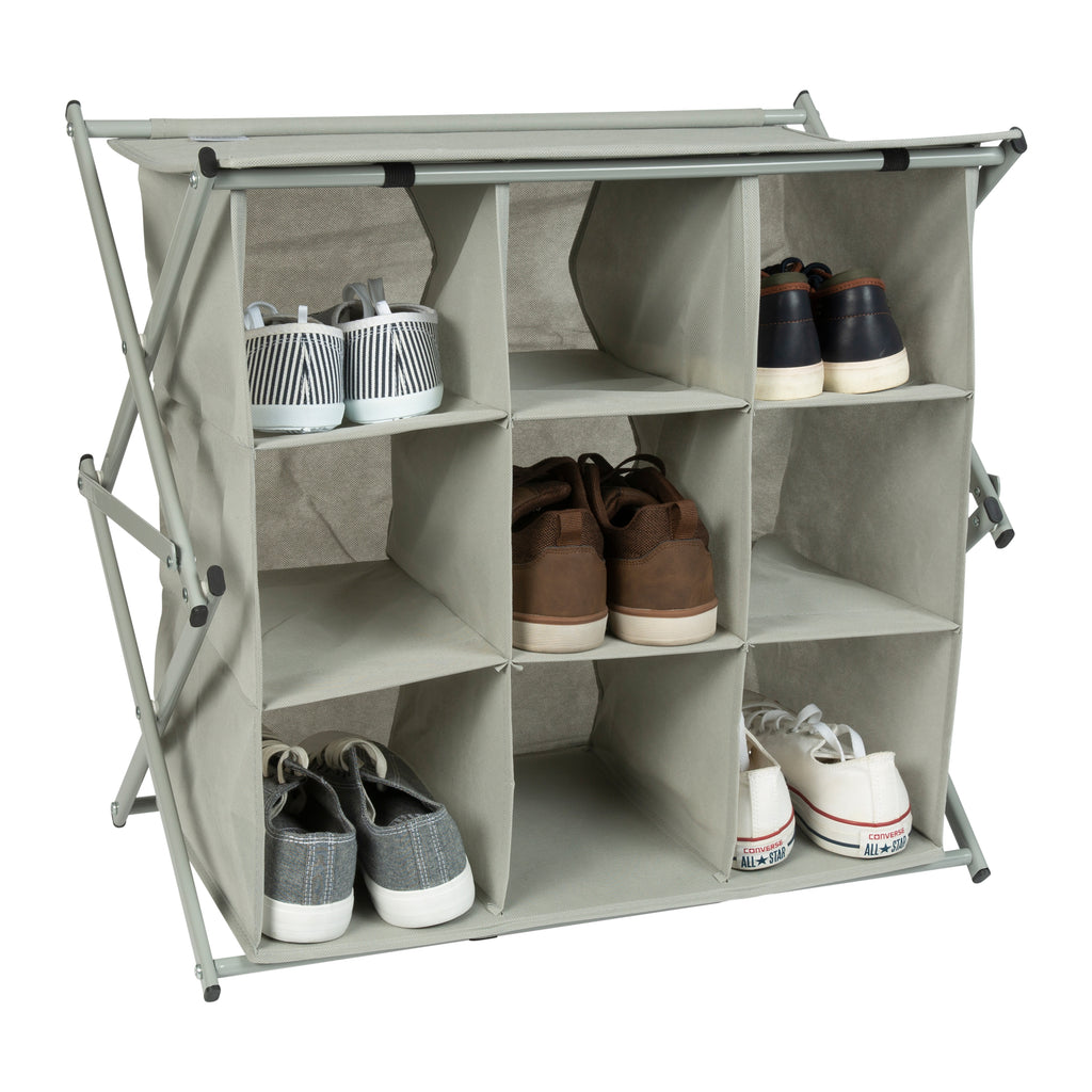 Simplify 9 Grid Collapsible Shoe Rack in Gray, Grey