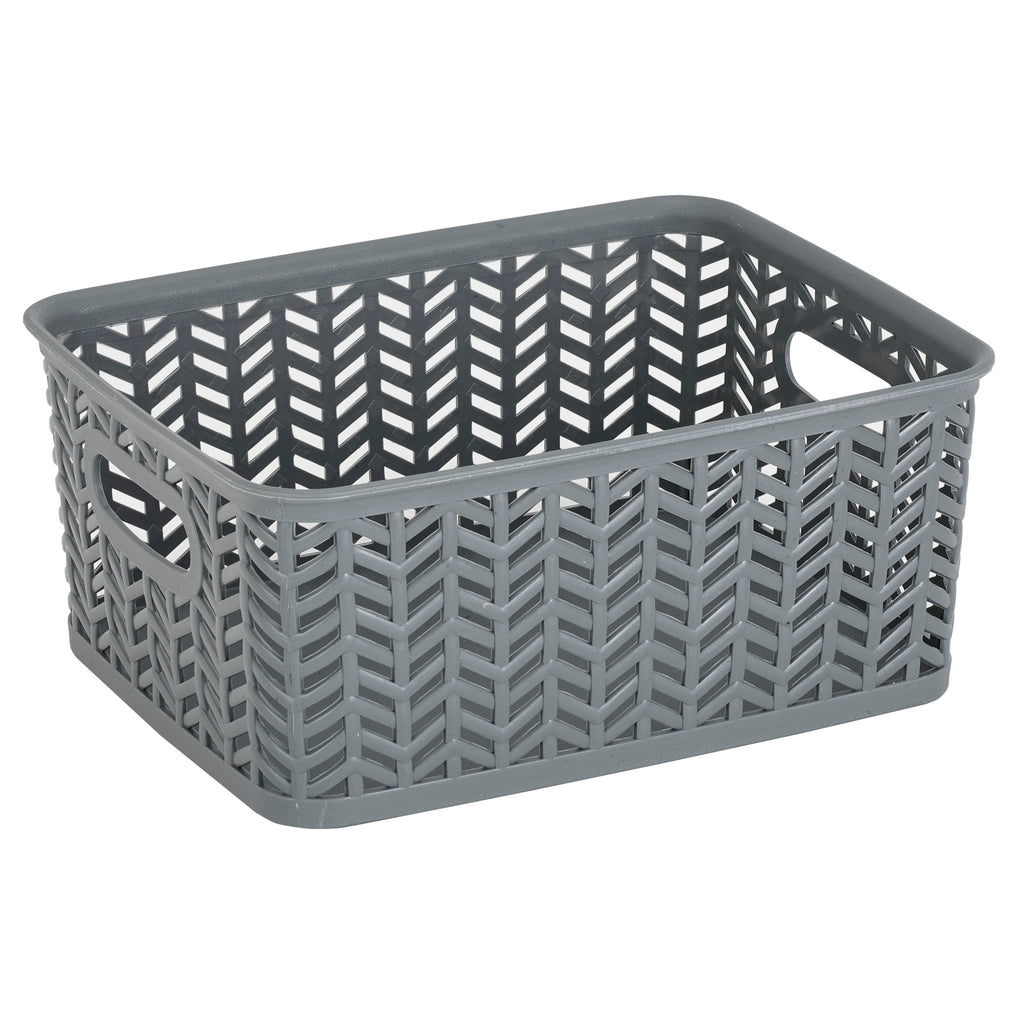 Simplify Large Herringbone Storage Bin in Grey