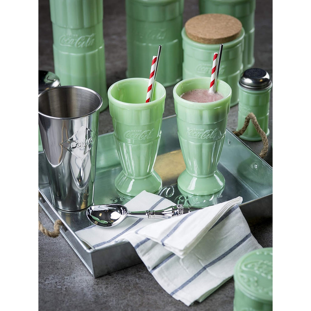 TableCraft's Coca-Cola Jadeite Medium Canister with Lid 4.5x 4.5x