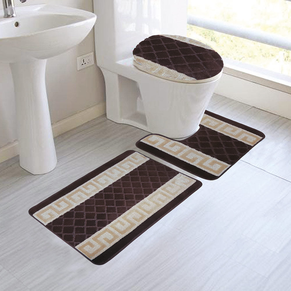 Nicole 3-piece Mega Bath Mat Set, Greek Key Design, Coffee – Shopbobbys