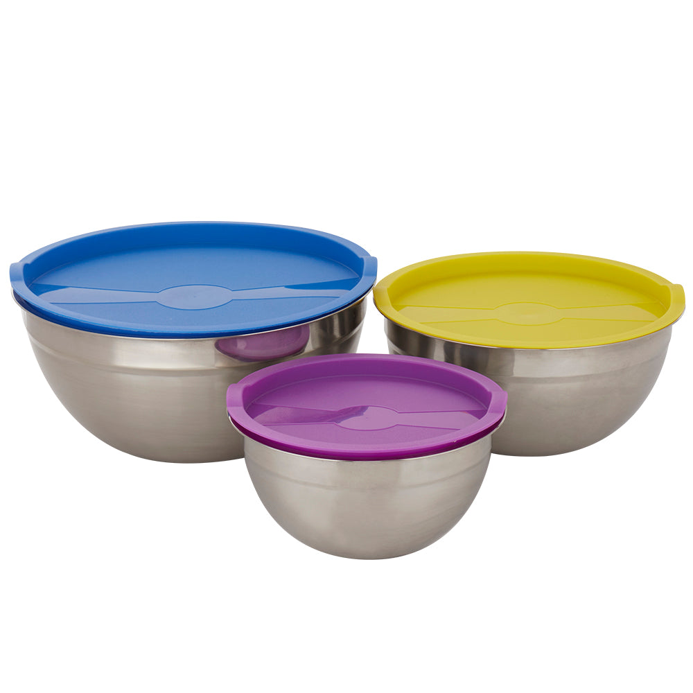 Home Basics Plastic 3 Piece Nesting Mixing Bowl Set with Lids