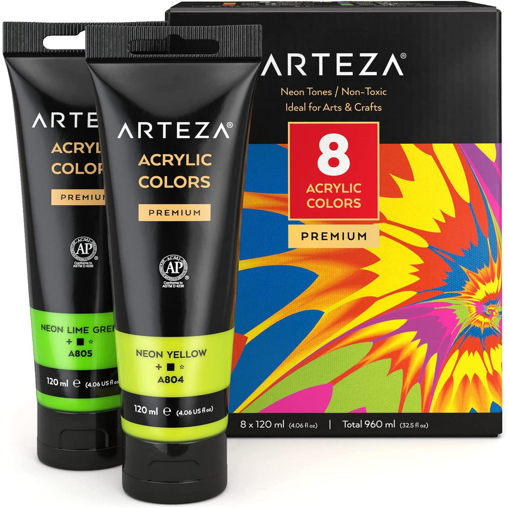 ARTEZA Neon Acrylic Paint High Viscosity Water-Based Paint, Glossy Fin –  ShopBobbys