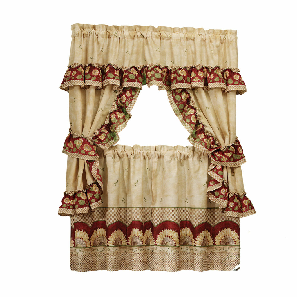 Park Avenue Collection Apple Orchard Cottage Set - 57x24 Tier Pair/57x36 Ruffled Topper with attached valance and tiebacks. - Antique main image 0