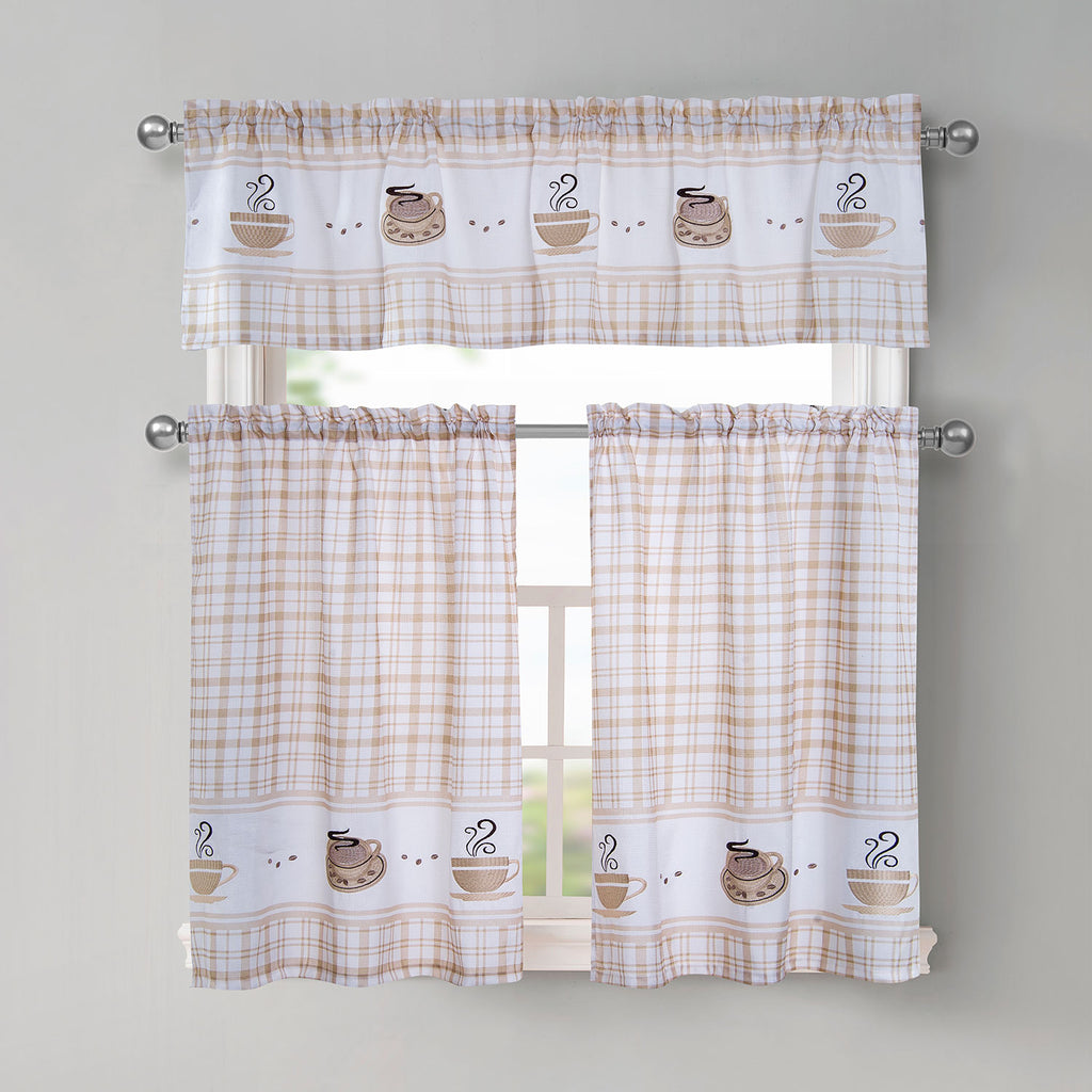 Grey Cafe Embroidered Curtain Set