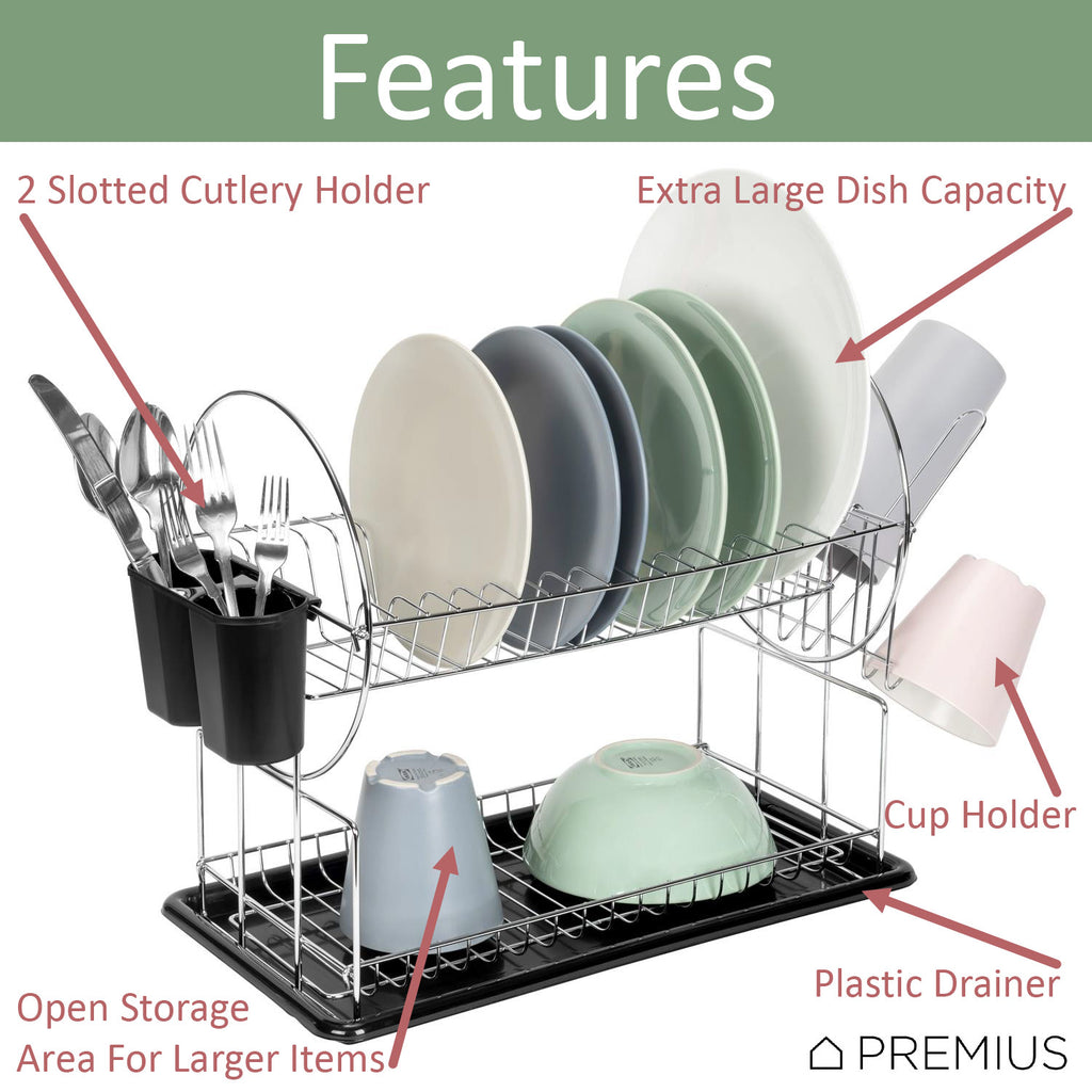 Wholesale Large capacity dish rack Double-layers dish drying rack kitchen  dish storage rack with side drain-system From m.