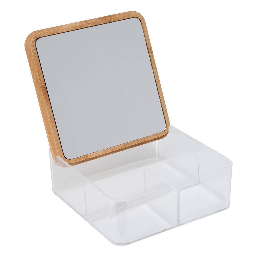 Spigo Home Cosmetic Organizer With Bamboo Lid, Clear, 6x3.5x5