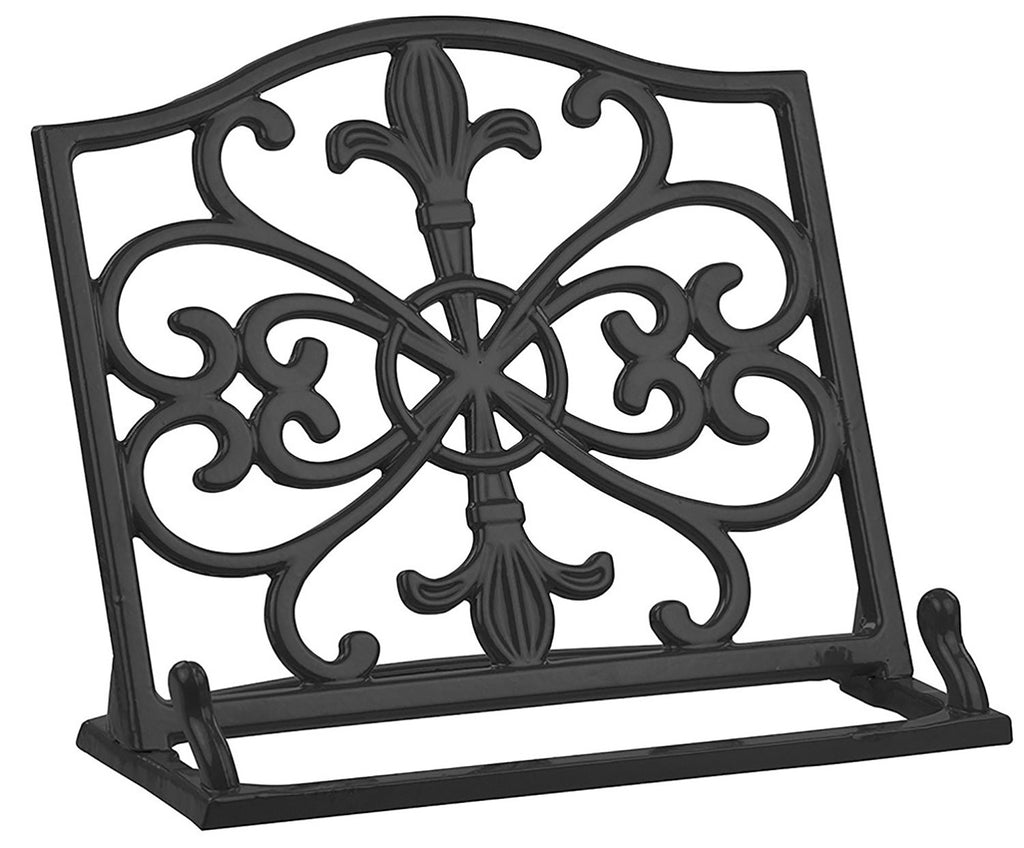 Linen Store Cast Iron 2 Piece Set Paper Towel Holder & Napkin Holder Fleur  De Lis Black