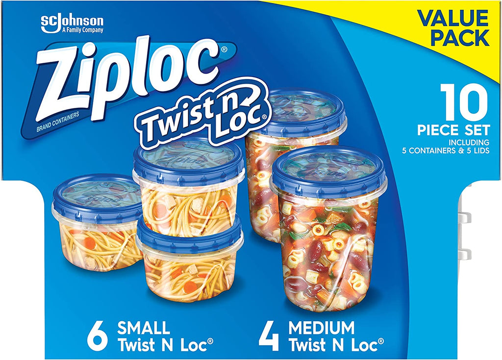Ziploc Twist N Loc Food Storage Meal Prep Containers Reusable for Kitchen  Organization, Dishwasher Safe, Medium Round, 4 Count