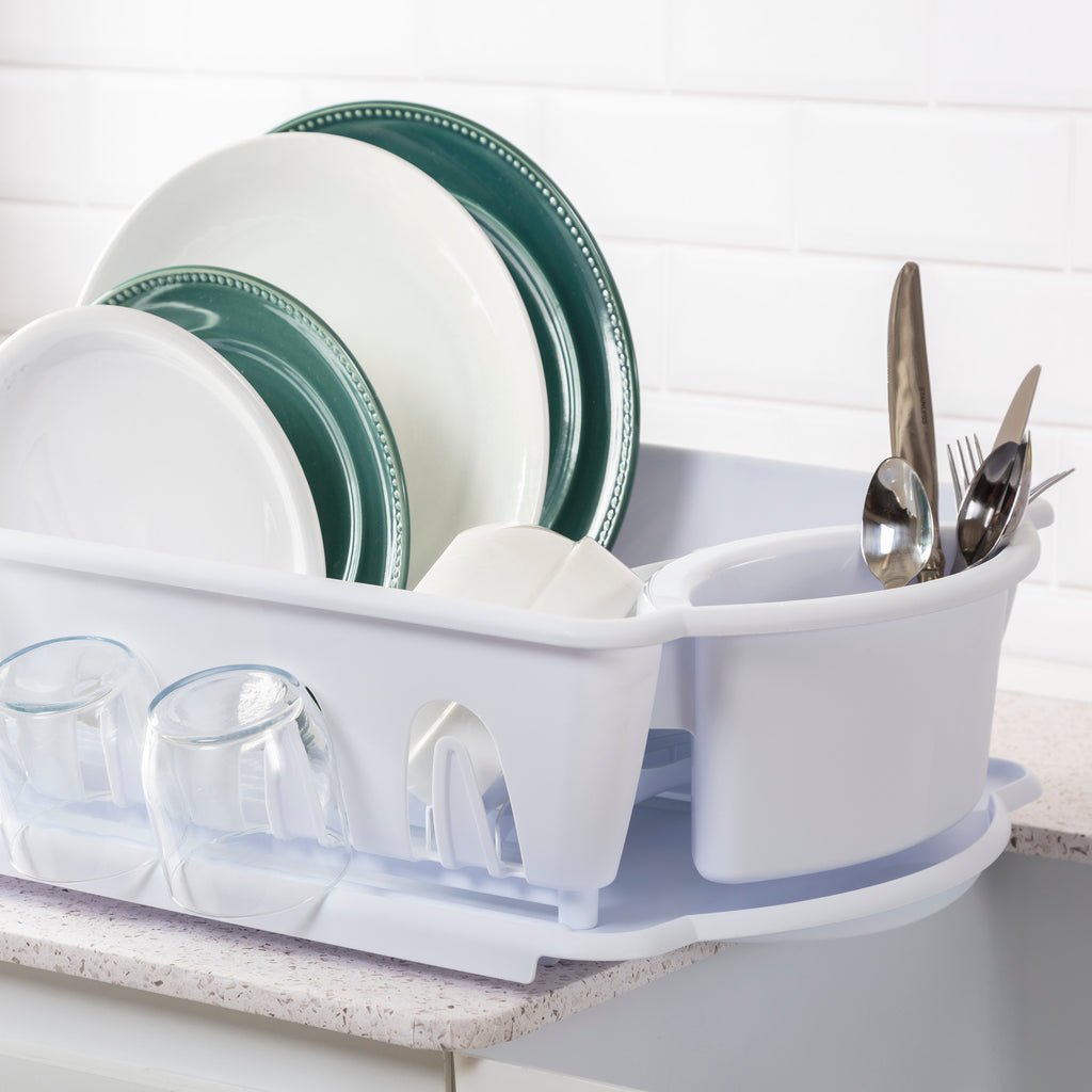 Sterilite 2-Piece Dish Drainer Sink Set, White, 21x14.75x6 Inches –  ShopBobbys
