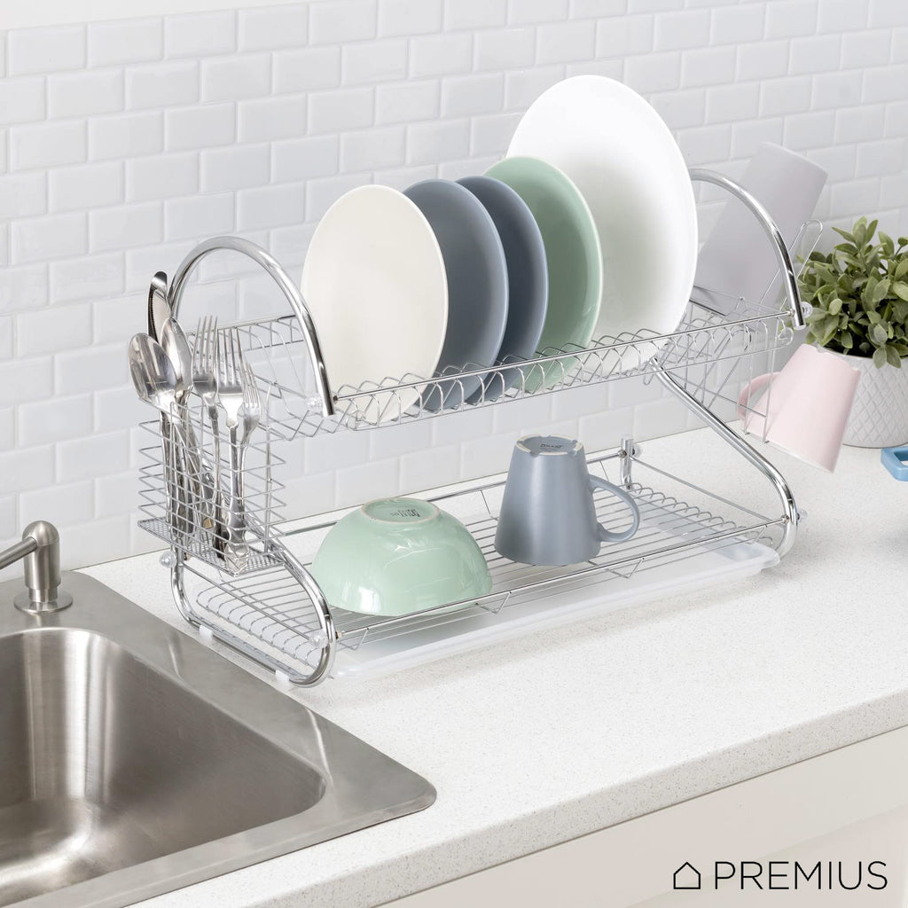 Premius 2-Tier S-Shape Dish Rack With Drainage Tray and Cutlery Holder –  ShopBobbys