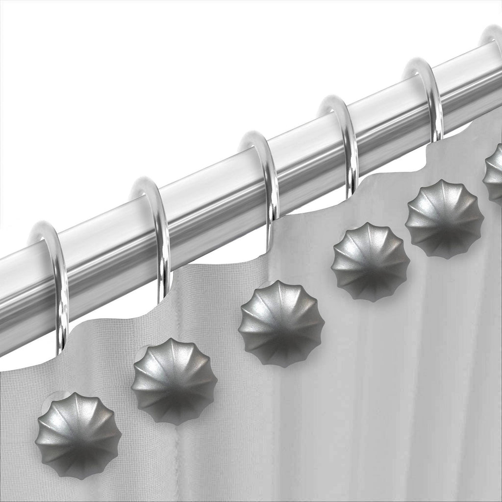Popular Bath Octavia Resin Shower Curtain Hooks, Silver, 12 Pack