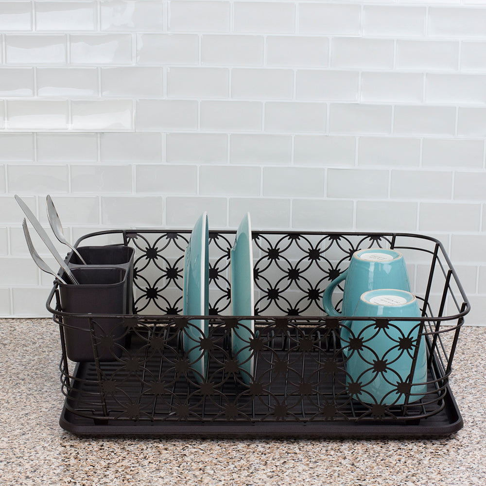 Home Basics 3 Piece Decorative Wire Steel Dish Rack, Bronze