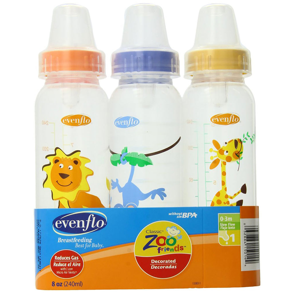 Evenflo Zoo Friends 3-Pack Standard Nipple Bottle, 8 Ounces – ShopBobbys