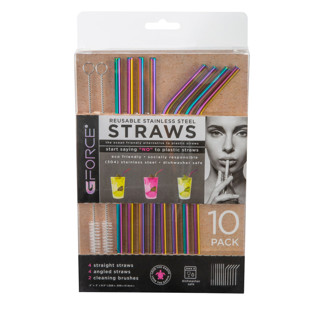 Home Basics Soft Silicone Tip Stainless Steel Straw Set, Multi