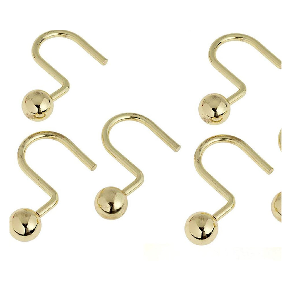 Home Spa Metal Ball Shower Curtain Hooks, Gold, 12 Pack