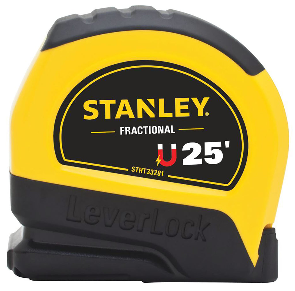 Stanley Tape Measure: 25 ft. Blade L, 1 in Blade W, in/ft/Fractional,  Closed, Steel