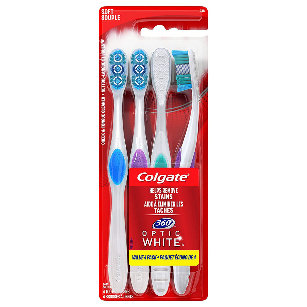 Colgate 360° Optic White Toothbrush with Tongue and Cheek Cleaner, Sof –  ShopBobbys