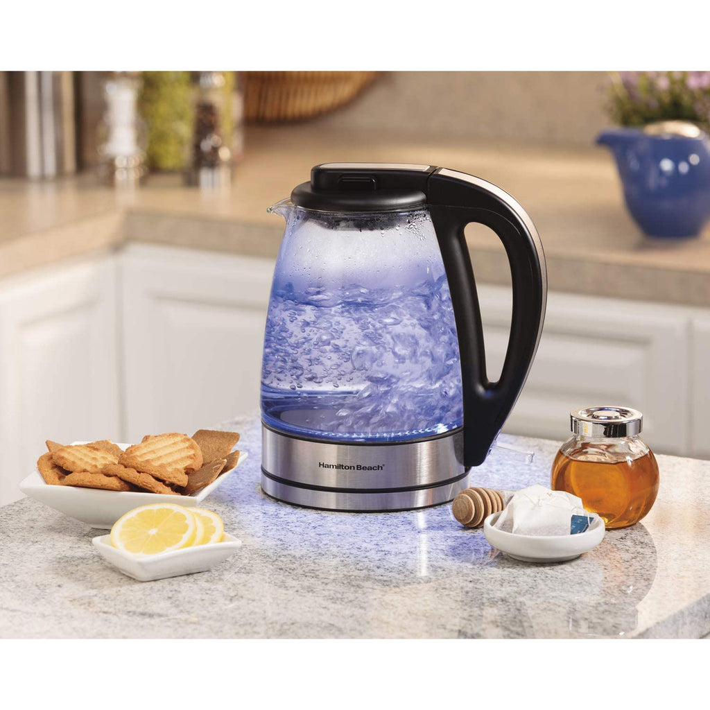 Hamilton Beach Cordless Glass Electric Tea Kettle, Brushed Metal-Clear –  ShopBobbys
