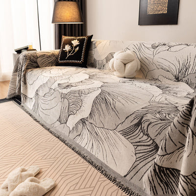 22 of 24:Modern Chenille Sofa Throw Cover, Oversized Floral Abstract Botanical Couch Protector 