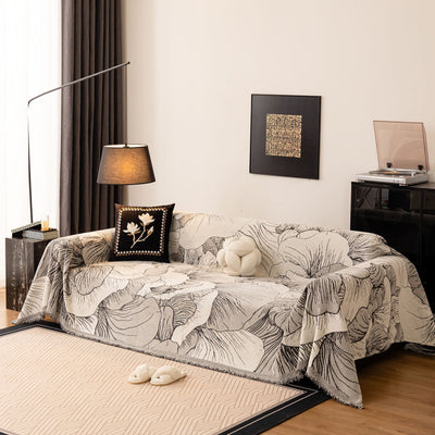 19 of 24:Modern Chenille Sofa Throw Cover, Oversized Floral Abstract Botanical Couch Protector 