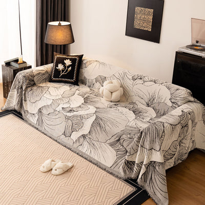 4 of 24:Modern Chenille Sofa Throw Cover, Oversized Floral Abstract Botanical Couch Protector 