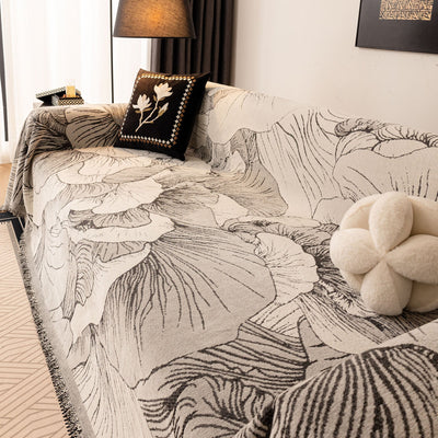 6 of 24:Modern Chenille Sofa Throw Cover, Oversized Floral Abstract Botanical Couch Protector 