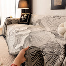 7 of 24:Modern Chenille Sofa Throw Cover, Oversized Floral Abstract Botanical Couch Protector 