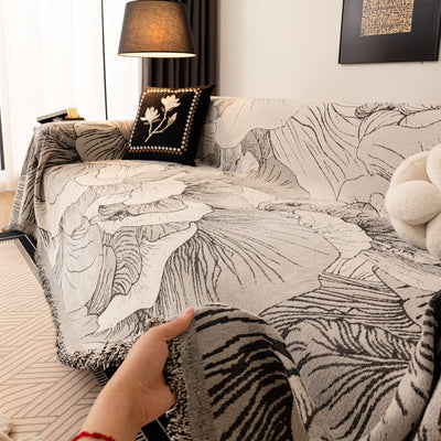 7 of 24:Modern Chenille Sofa Throw Cover, Oversized Floral Abstract Botanical Couch Protector 