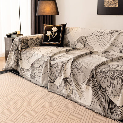 16 of 24:Modern Chenille Sofa Throw Cover, Oversized Floral Abstract Botanical Couch Protector 