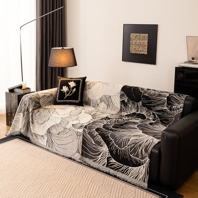 15 of 24:Modern Chenille Sofa Throw Cover, Oversized Floral Abstract Botanical Couch Protector 