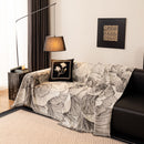 14 of 24:Modern Chenille Sofa Throw Cover, Oversized Floral Abstract Botanical Couch Protector 