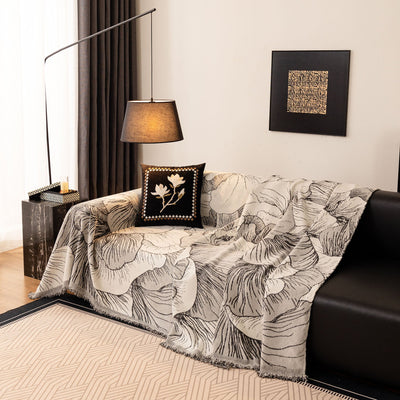 14 of 24:Modern Chenille Sofa Throw Cover, Oversized Floral Abstract Botanical Couch Protector 
