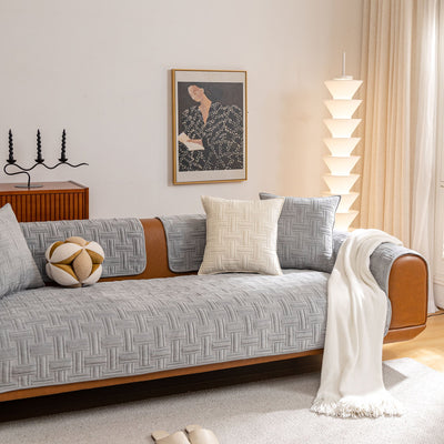 3 of 27:Quilted Velvet Sofa Cover, Thick Padded Couch Protector with Raised Geometric Texture 
