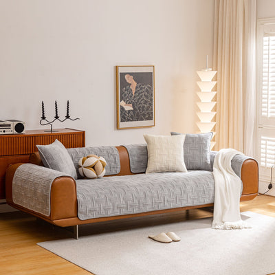 6 of 27:Quilted Velvet Sofa Cover, Thick Padded Couch Protector with Raised Geometric Texture 