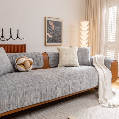 10 of 27:Quilted Velvet Sofa Cover, Thick Padded Couch Protector with Raised Geometric Texture 