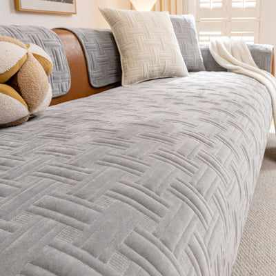 13 of 27:Quilted Velvet Sofa Cover, Thick Padded Couch Protector with Raised Geometric Texture 