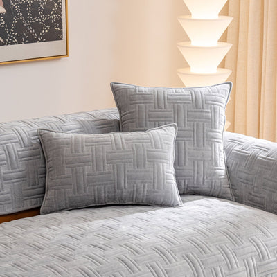 17 of 27:Quilted Velvet Sofa Cover, Thick Padded Couch Protector with Raised Geometric Texture 