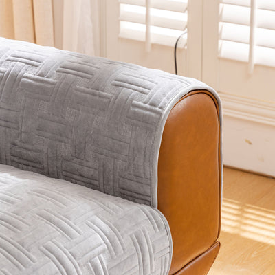 18 of 27:Quilted Velvet Sofa Cover, Thick Padded Couch Protector with Raised Geometric Texture 