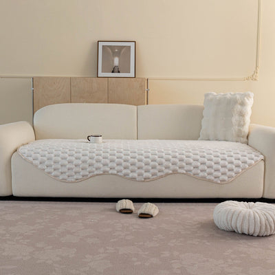23 of 24:Faux Rabbit Fur Sofa Topper, Plush Non-Slip Couch Protector Cover for Pets & Kids 
