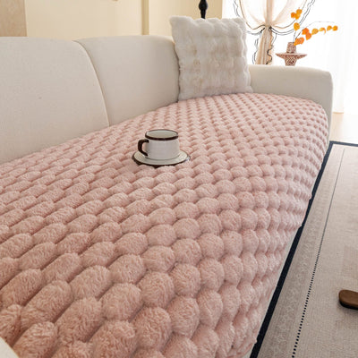 17 of 24:Faux Rabbit Fur Sofa Topper, Plush Non-Slip Couch Protector Cover for Pets & Kids 