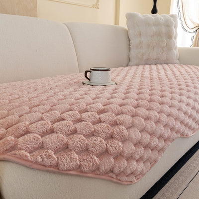 7 of 24:Faux Rabbit Fur Sofa Topper, Plush Non-Slip Couch Protector Cover for Pets & Kids 