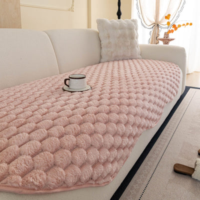 16 of 24:Faux Rabbit Fur Sofa Topper, Plush Non-Slip Couch Protector Cover for Pets & Kids 