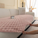 9 of 24:Faux Rabbit Fur Sofa Topper, Plush Non-Slip Couch Protector Cover for Pets & Kids 