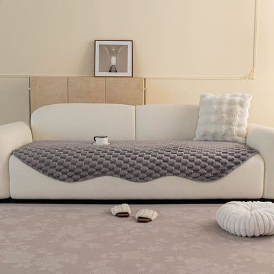 24 of 24:Faux Rabbit Fur Sofa Topper, Plush Non-Slip Couch Protector Cover for Pets & Kids 